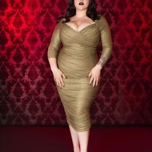 Pin up girl gold wiggle dress plus size